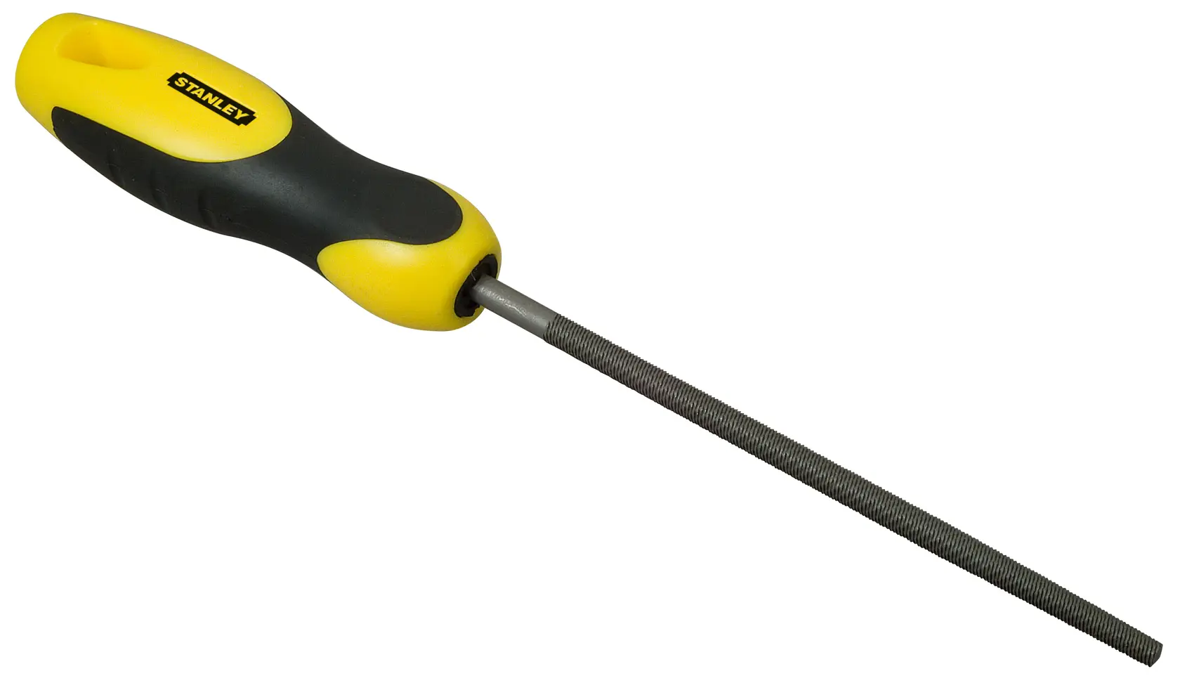 STANLEY 0-22-443 round file with yellow and black handle, product photo from side angle on white background.