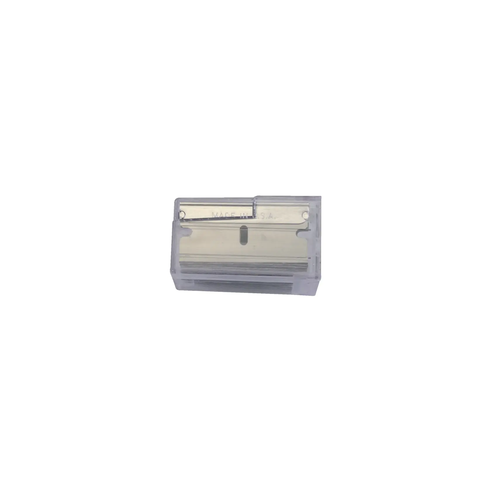 STANLEY 0-28-510 utility blades in clear plastic case, front angle photo.
