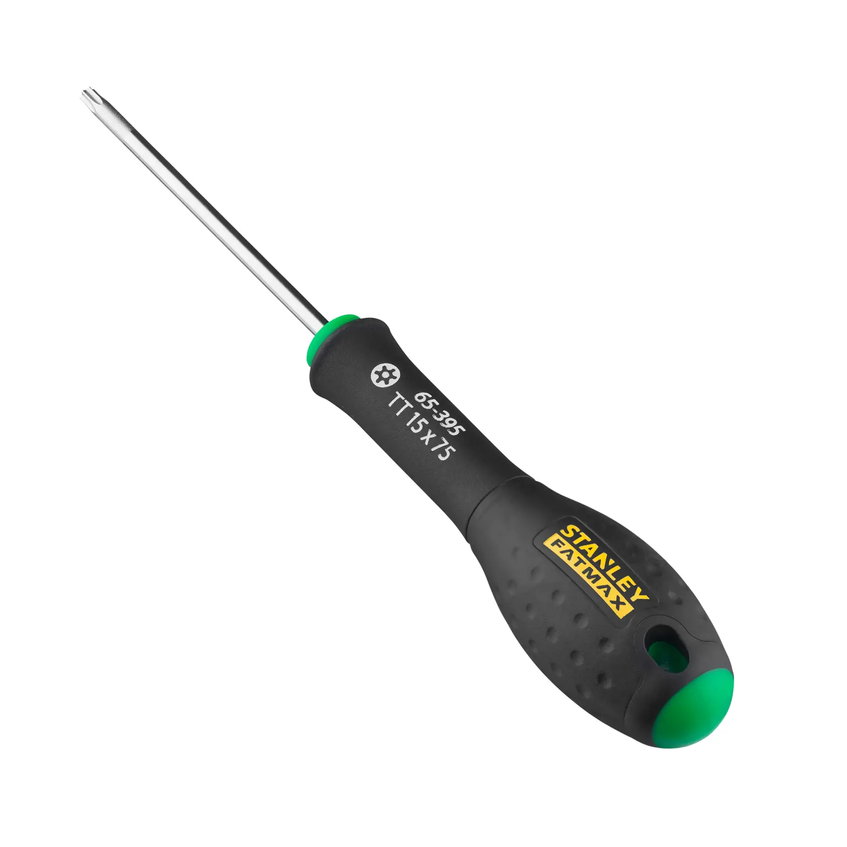 STANLEY 0-65-395 Torx screwdriver, black and green handle, right side angle, FatMax branding visible.