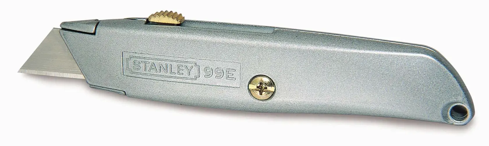 Stanley 99E utility knife with silver metal body and retractable blade, suitable for cutting tasks.