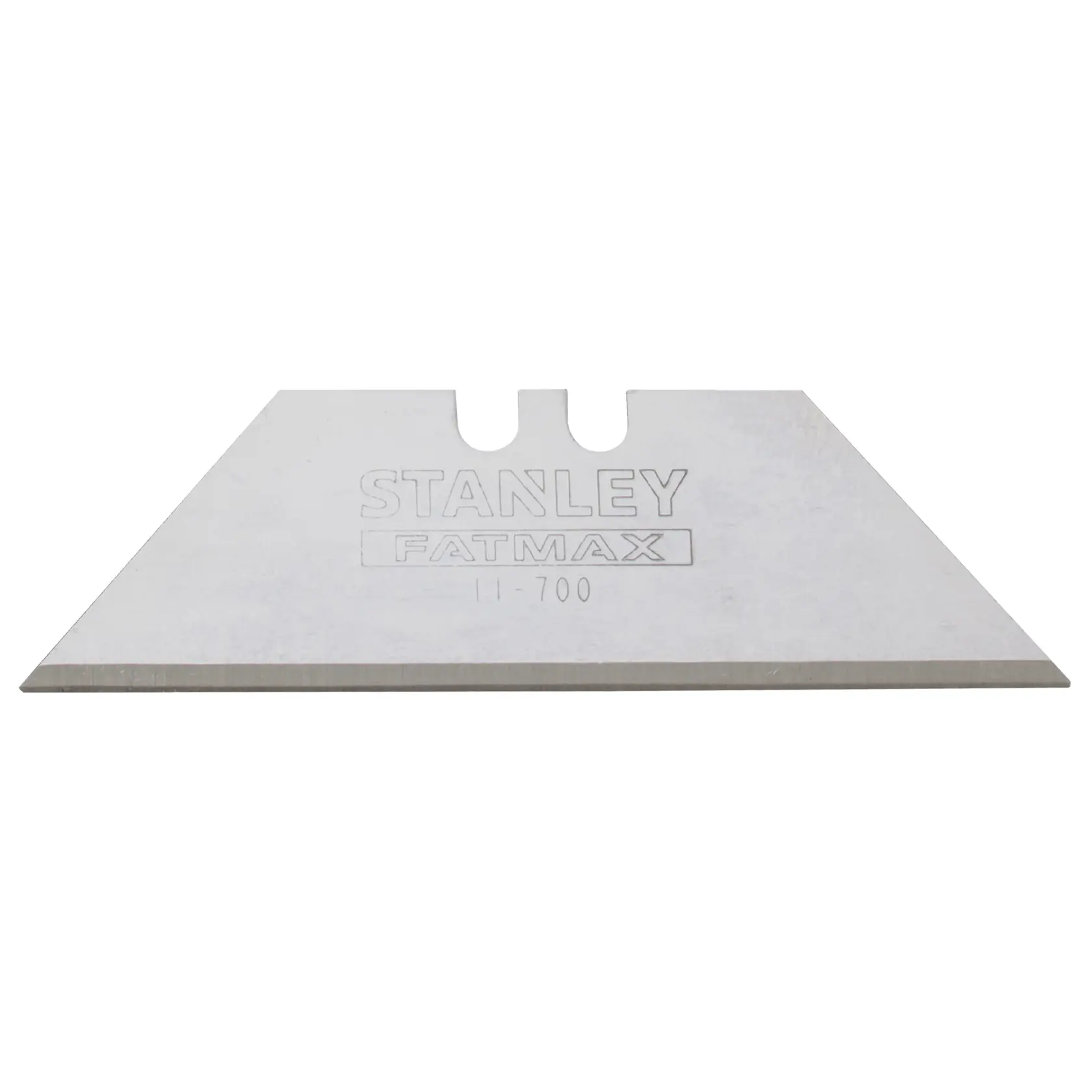 STANLEY 4-11-700 utility knife blade, silver, front angle on white background.