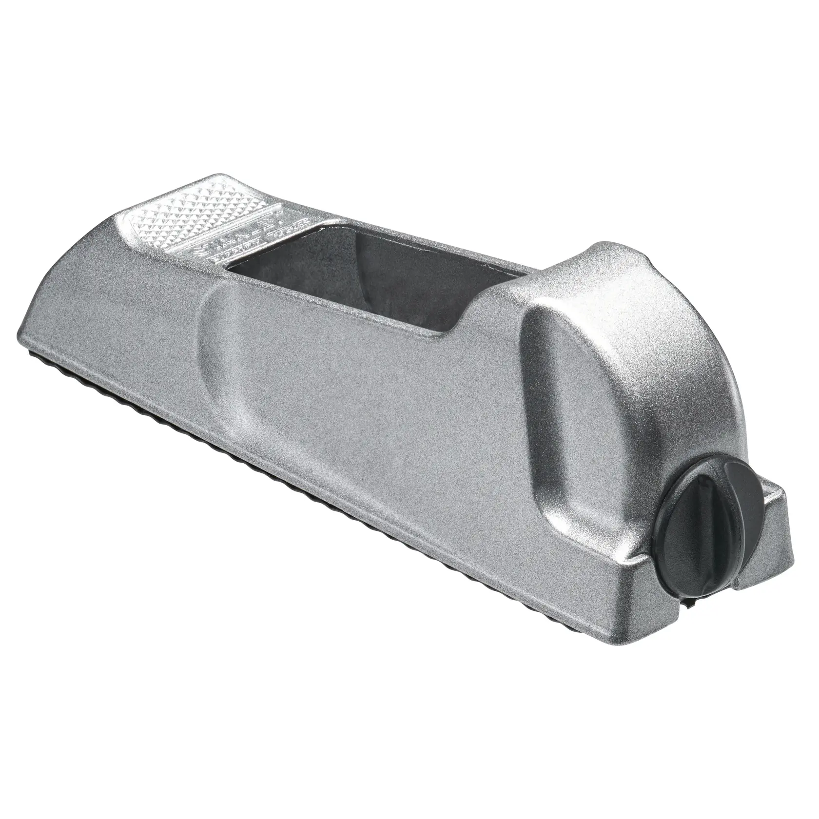 STANLEY 5-21-399 metal surform plane, side angle on white background, textured grip and black knob.