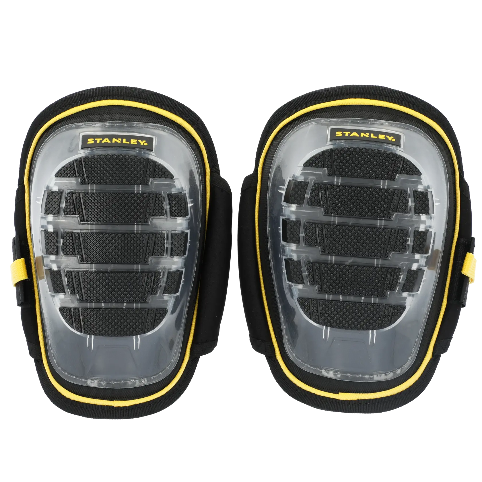 STANLEY FMST82960-1 knee pads, black and yellow, front angle, durable protective construction