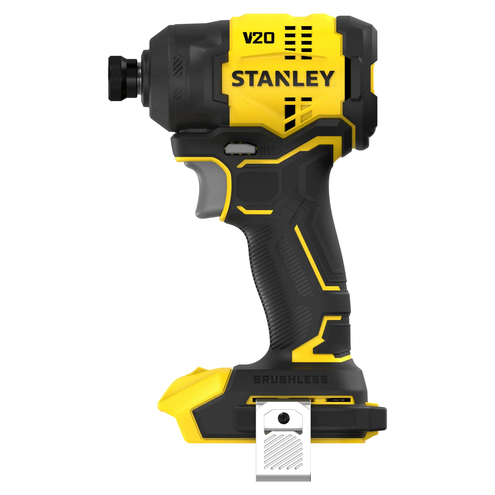 STANLEY SFMCF811B-XJ cordless impact driver, black and yellow, side view on white background.