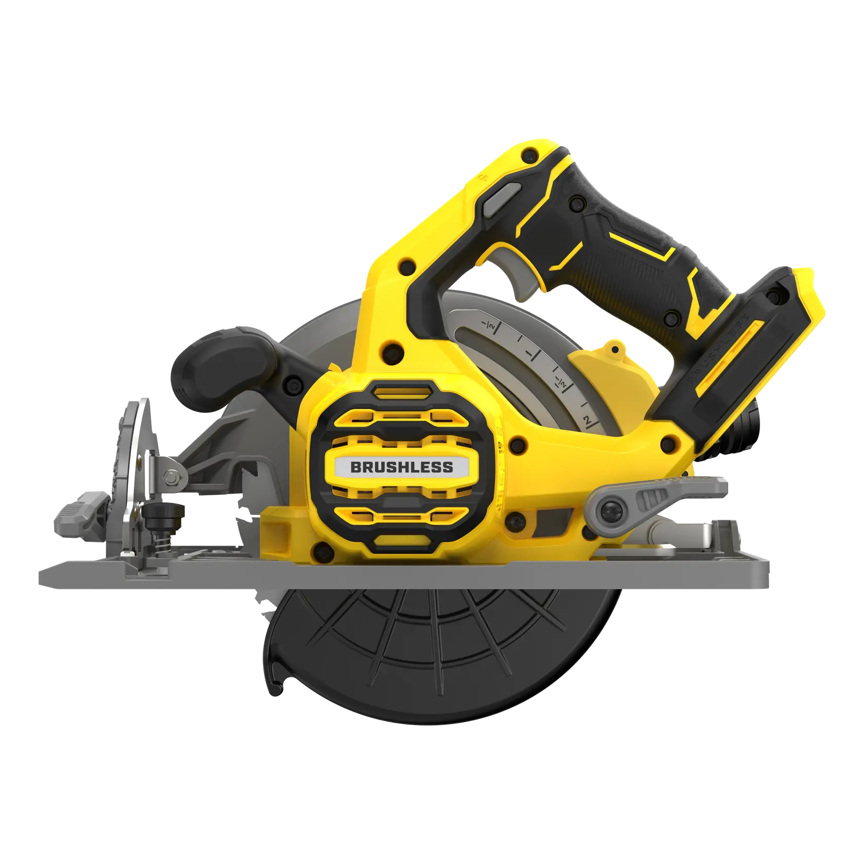 STANLEY SFMCS551B cordless circular saw front angle, yellow and black, featuring FATMAX branding.