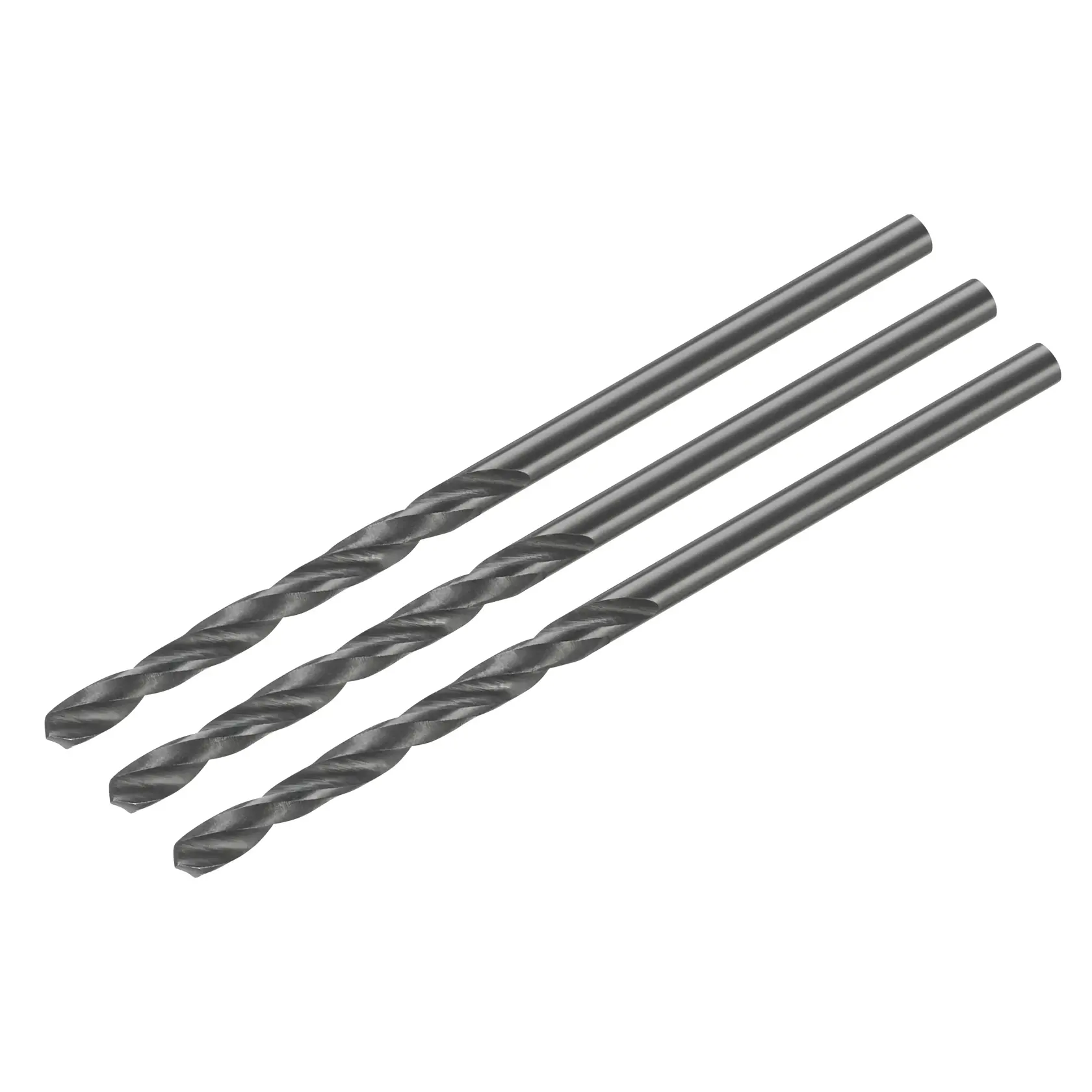 STANLEY STA50010 drill bit set, three straight black metal bits, top angle, white background.