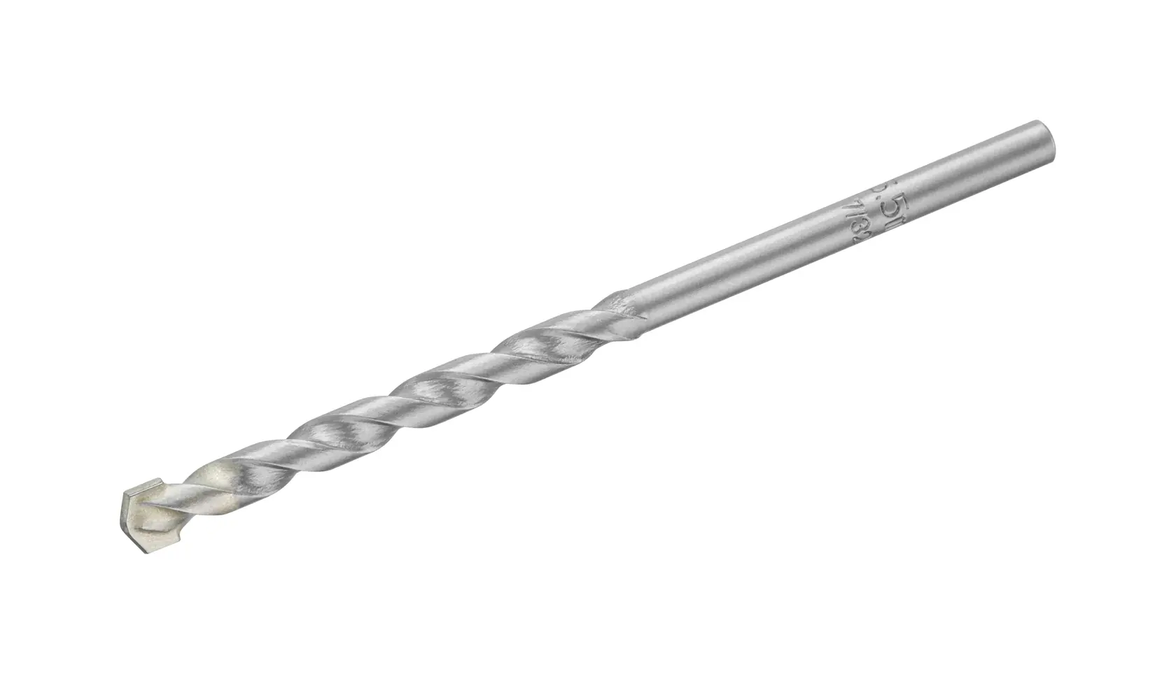 STANLEY STA53090 masonry drill bit, silver, spiral design, side view, photography on white background.