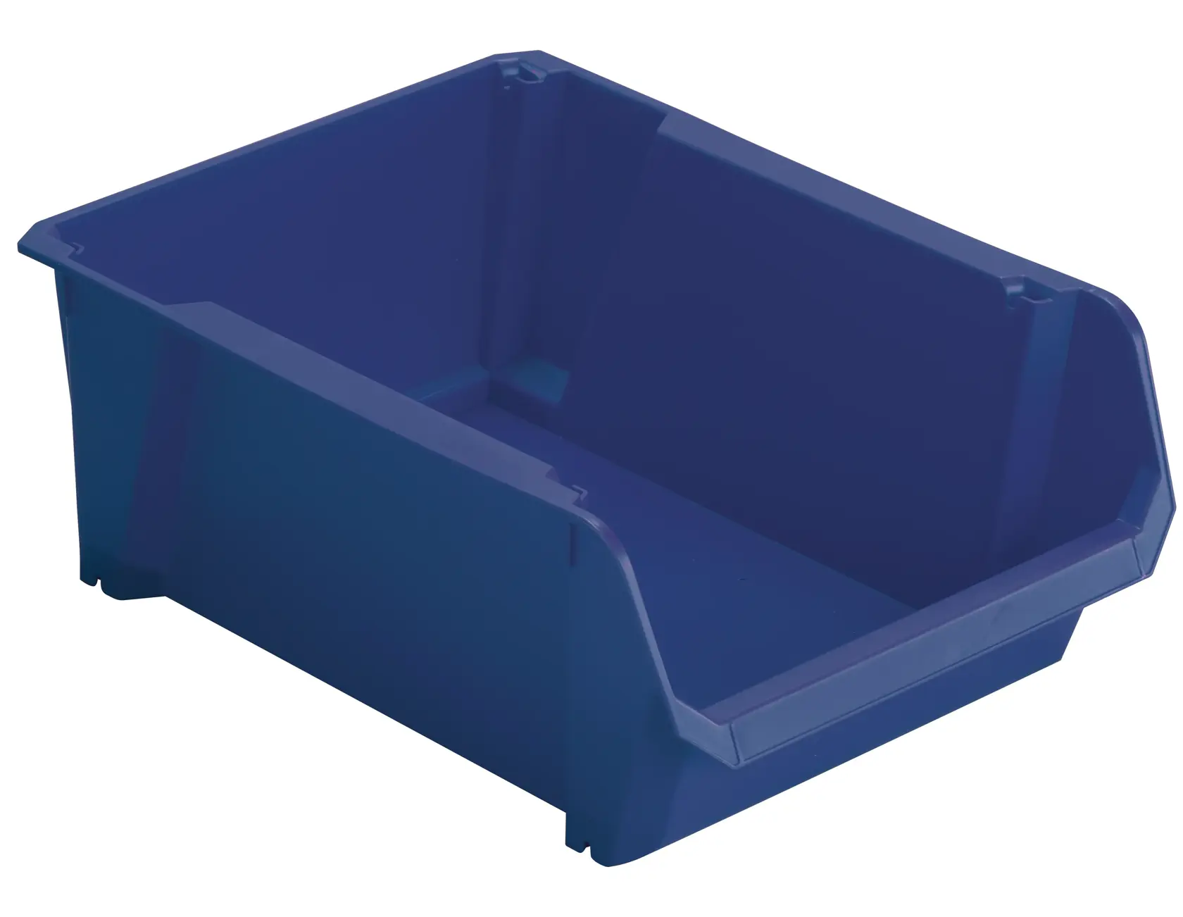 STANLEY STST82743-1 blue plastic storage bin, photography, angled on white background.