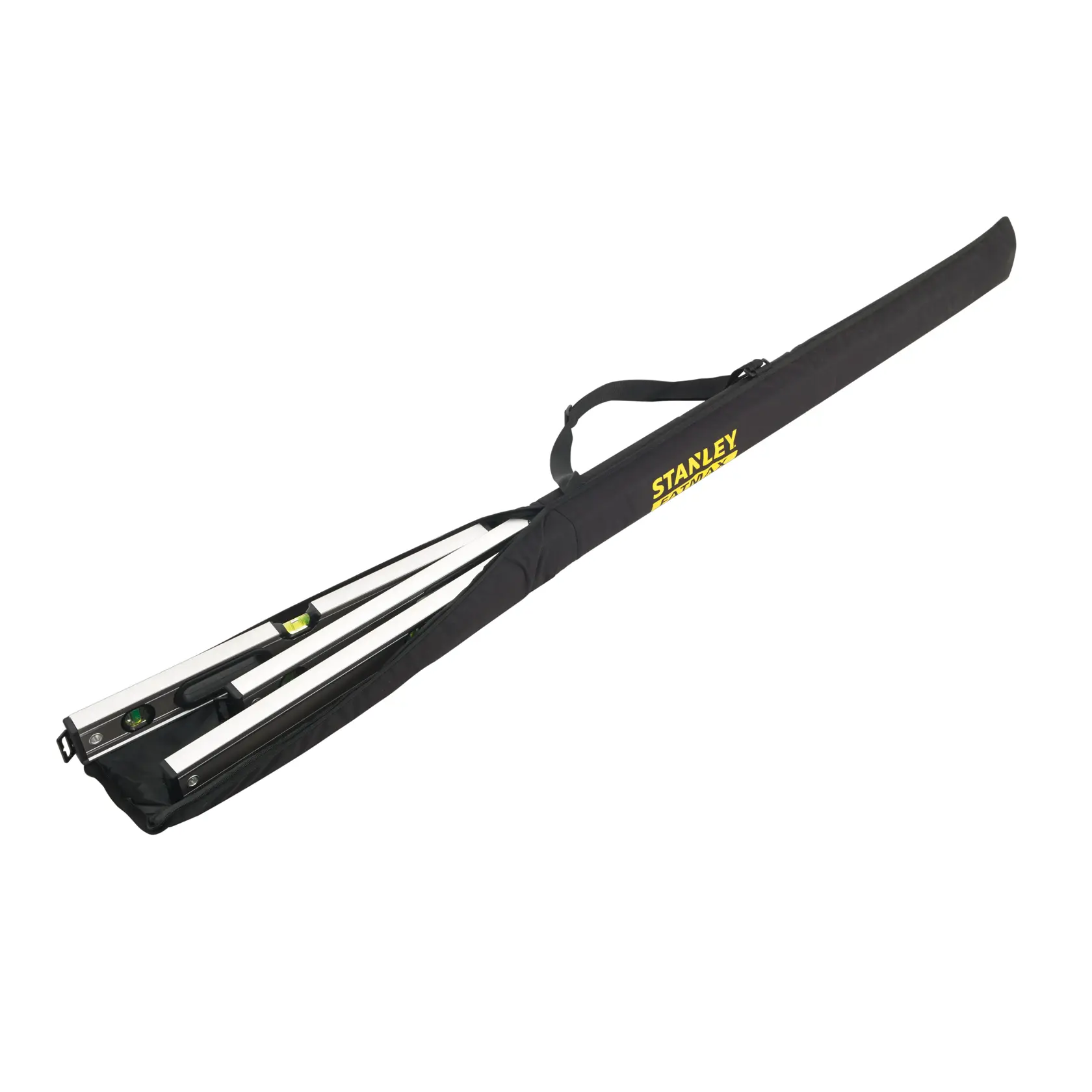 STANLEY XTHT0-43119 level set in black carrying case, top angle, showing handles and logo.